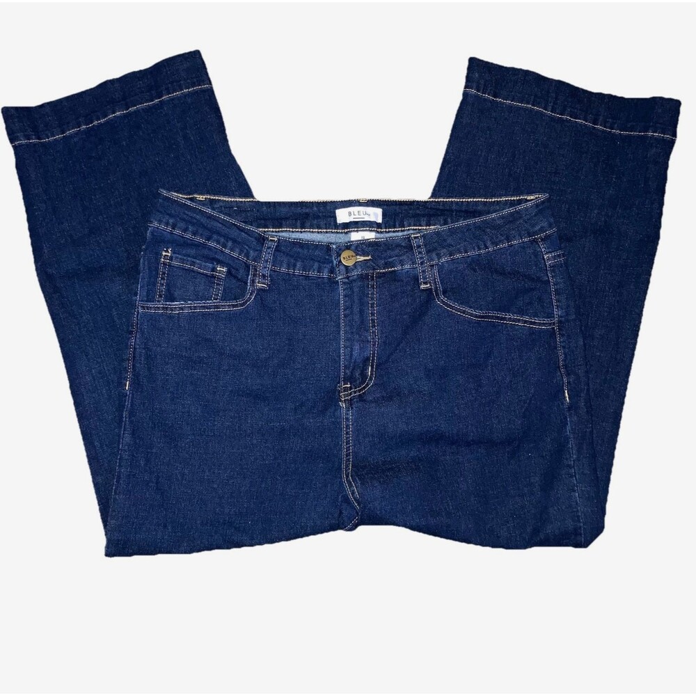 BLEU 14 Cropped Blue Stretch Denim Wide Leg Hi Rise Waist Jeans B.L.E.U. Pants